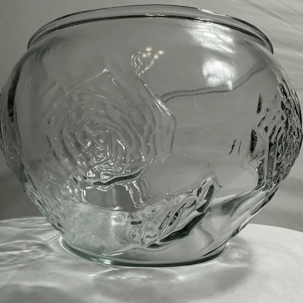 Punch Fruit Bowl Glass Clear Embossed Rose Design Party/Holiday Décor